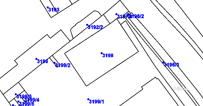 Parcela st. 3198 v KÚ Chomutov I, Katastrální mapa