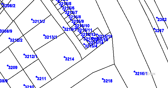 Parcela st. 3215/4 v KÚ Chomutov I, Katastrální mapa