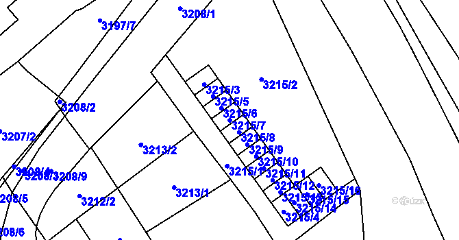 Parcela st. 3215/7 v KÚ Chomutov I, Katastrální mapa