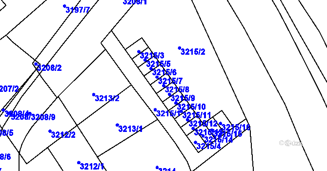 Parcela st. 3215/8 v KÚ Chomutov I, Katastrální mapa