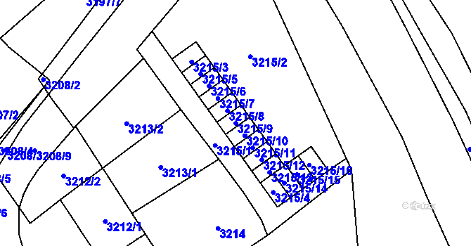 Parcela st. 3215/9 v KÚ Chomutov I, Katastrální mapa