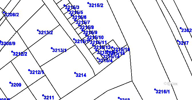 Parcela st. 3215/13 v KÚ Chomutov I, Katastrální mapa