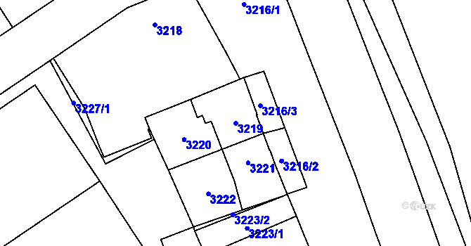 Parcela st. 3219 v KÚ Chomutov I, Katastrální mapa