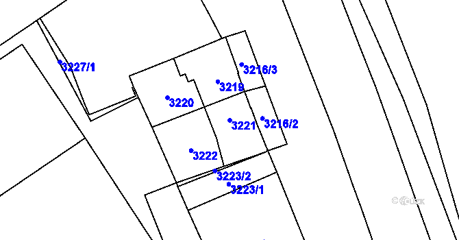 Parcela st. 3221 v KÚ Chomutov I, Katastrální mapa