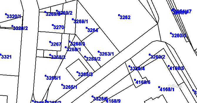 Parcela st. 3263/1 v KÚ Chomutov I, Katastrální mapa