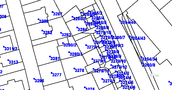 Parcela st. 3279/1 v KÚ Chomutov I, Katastrální mapa