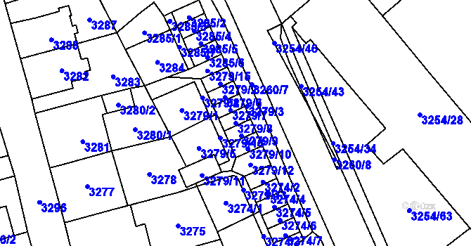 Parcela st. 3279/8 v KÚ Chomutov I, Katastrální mapa