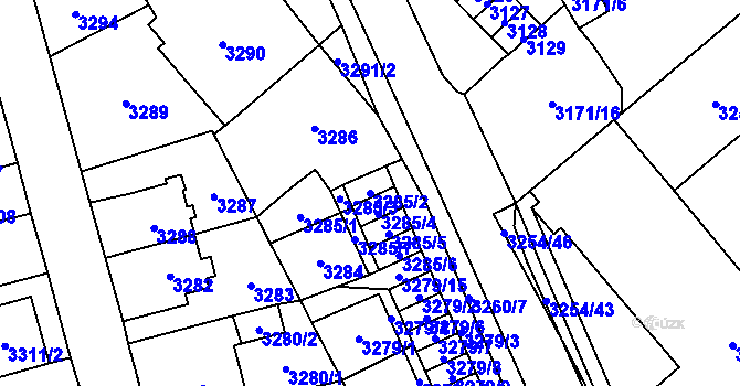Parcela st. 3285/2 v KÚ Chomutov I, Katastrální mapa