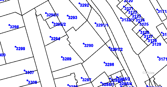 Parcela st. 3290 v KÚ Chomutov I, Katastrální mapa