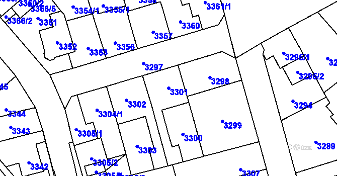 Parcela st. 3301 v KÚ Chomutov I, Katastrální mapa
