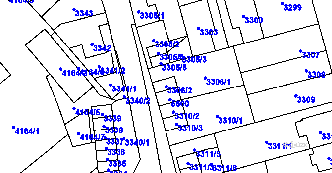 Parcela st. 3306/2 v KÚ Chomutov I, Katastrální mapa