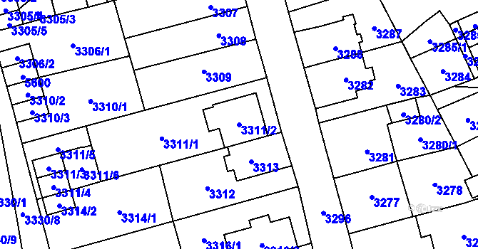 Parcela st. 3311/2 v KÚ Chomutov I, Katastrální mapa