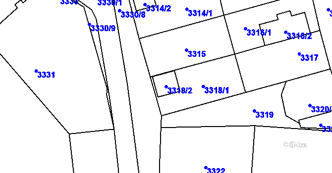 Parcela st. 3318/2 v KÚ Chomutov I, Katastrální mapa
