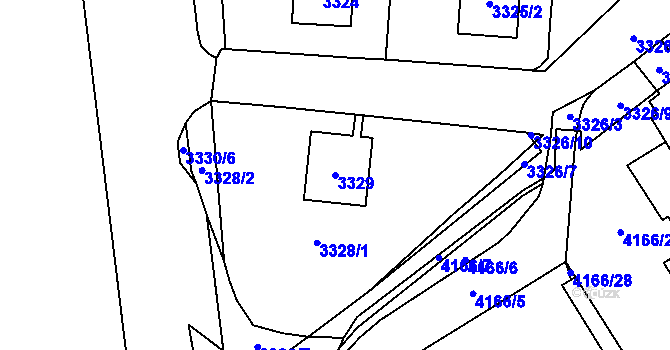 Parcela st. 3329 v KÚ Chomutov I, Katastrální mapa