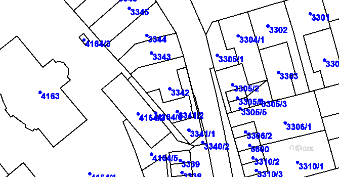 Parcela st. 3342 v KÚ Chomutov I, Katastrální mapa