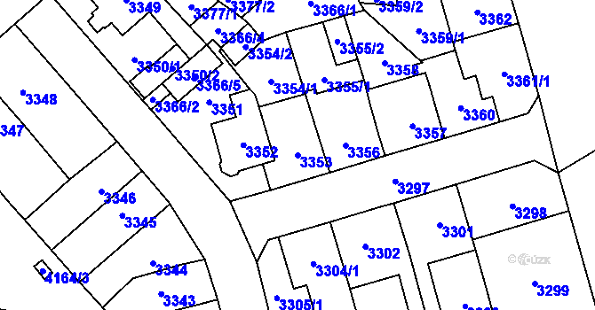 Parcela st. 3353 v KÚ Chomutov I, Katastrální mapa