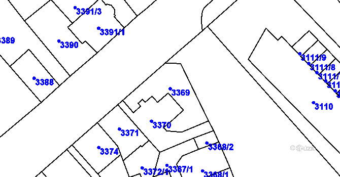 Parcela st. 3369 v KÚ Chomutov I, Katastrální mapa