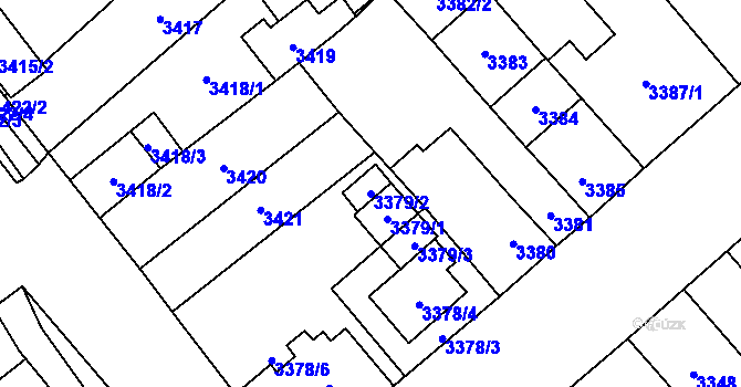 Parcela st. 3379/2 v KÚ Chomutov I, Katastrální mapa