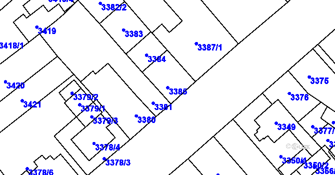 Parcela st. 3385 v KÚ Chomutov I, Katastrální mapa