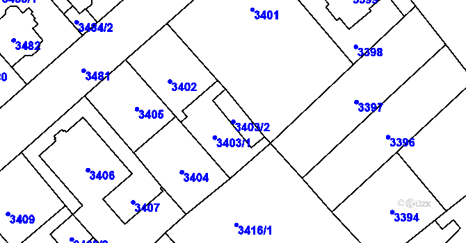 Parcela st. 3403/2 v KÚ Chomutov I, Katastrální mapa