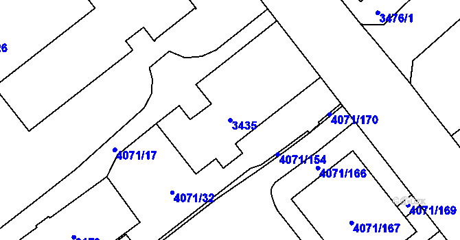 Parcela st. 3435 v KÚ Chomutov I, Katastrální mapa