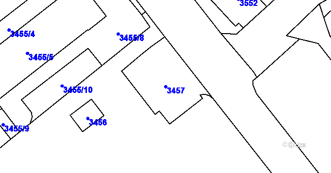 Parcela st. 3457 v KÚ Chomutov I, Katastrální mapa