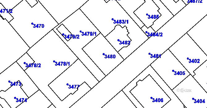 Parcela st. 3480 v KÚ Chomutov I, Katastrální mapa
