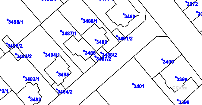 Parcela st. 3488/2 v KÚ Chomutov I, Katastrální mapa