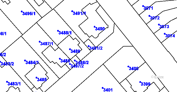 Parcela st. 3491/2 v KÚ Chomutov I, Katastrální mapa
