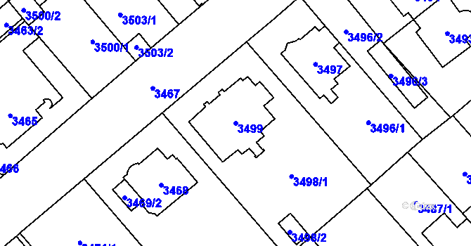 Parcela st. 3499 v KÚ Chomutov I, Katastrální mapa