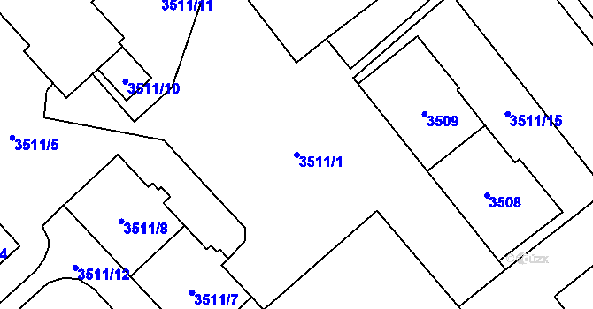 Parcela st. 3511/1 v KÚ Chomutov I, Katastrální mapa