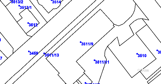 Parcela st. 3511/9 v KÚ Chomutov I, Katastrální mapa
