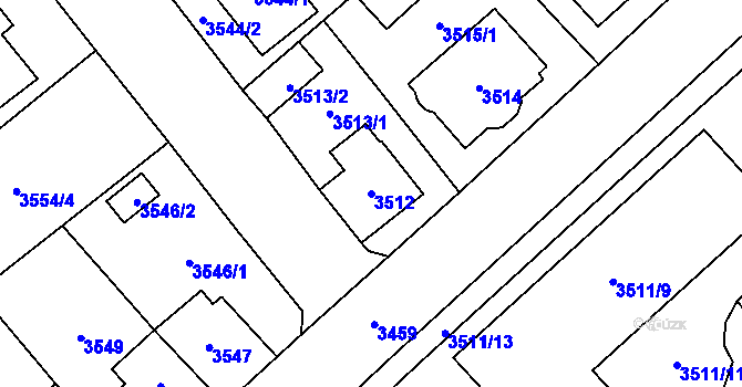Parcela st. 3512 v KÚ Chomutov I, Katastrální mapa