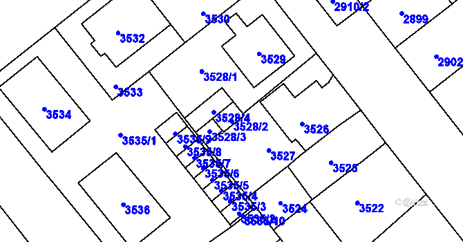 Parcela st. 3528/2 v KÚ Chomutov I, Katastrální mapa