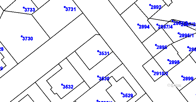 Parcela st. 3531 v KÚ Chomutov I, Katastrální mapa