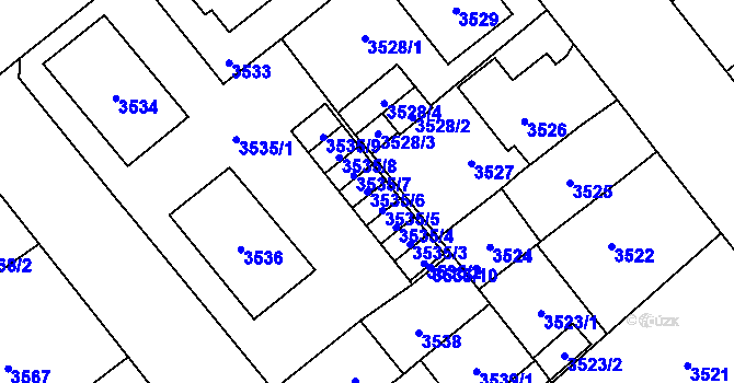 Parcela st. 3535/6 v KÚ Chomutov I, Katastrální mapa