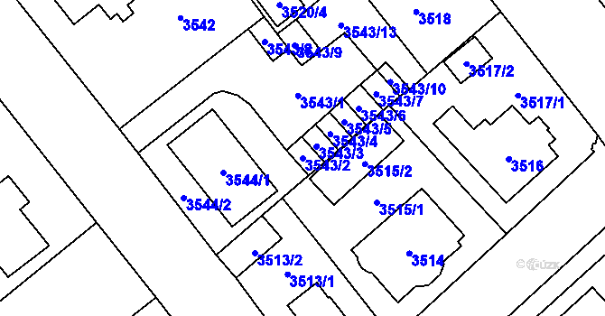 Parcela st. 3543/2 v KÚ Chomutov I, Katastrální mapa