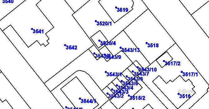 Parcela st. 3543/9 v KÚ Chomutov I, Katastrální mapa