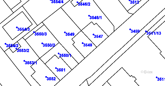 Parcela st. 3548 v KÚ Chomutov I, Katastrální mapa