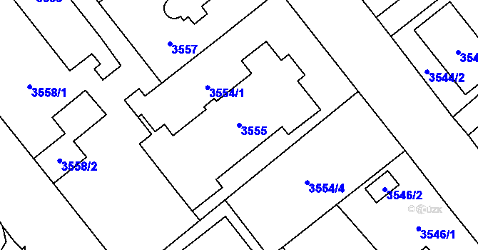 Parcela st. 3555 v KÚ Chomutov I, Katastrální mapa