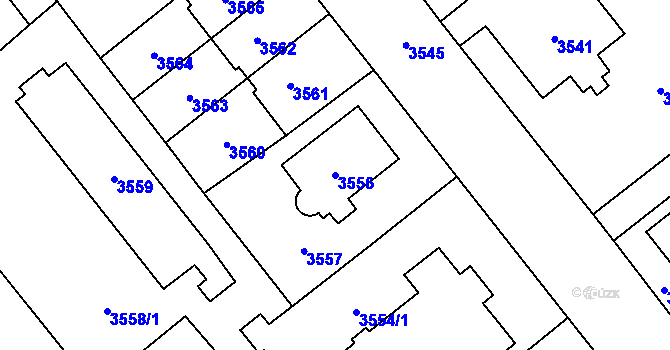Parcela st. 3556 v KÚ Chomutov I, Katastrální mapa