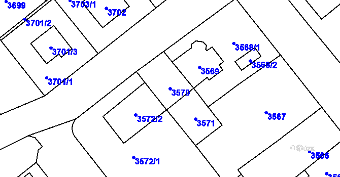 Parcela st. 3570 v KÚ Chomutov I, Katastrální mapa