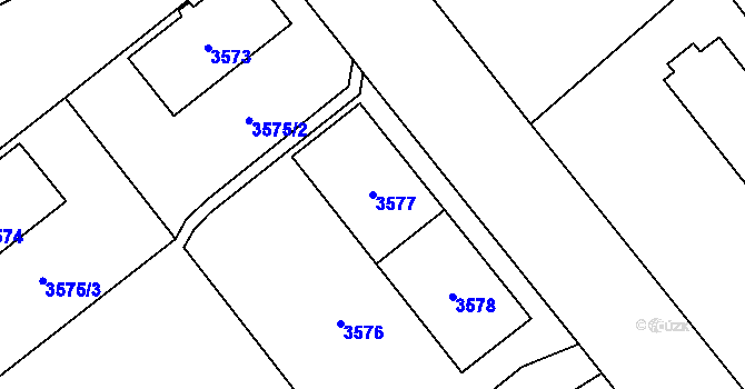 Parcela st. 3577 v KÚ Chomutov I, Katastrální mapa
