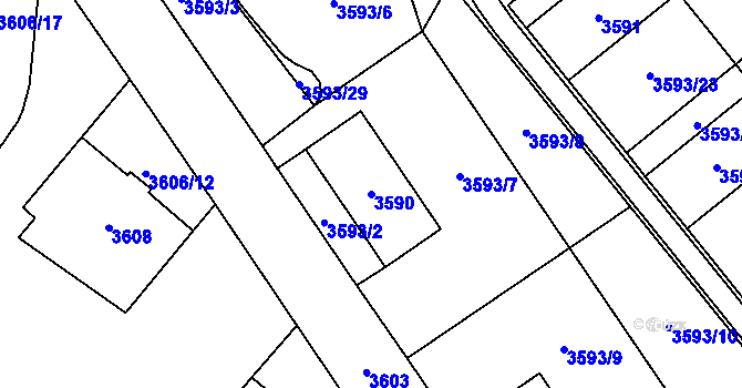 Parcela st. 3590 v KÚ Chomutov I, Katastrální mapa
