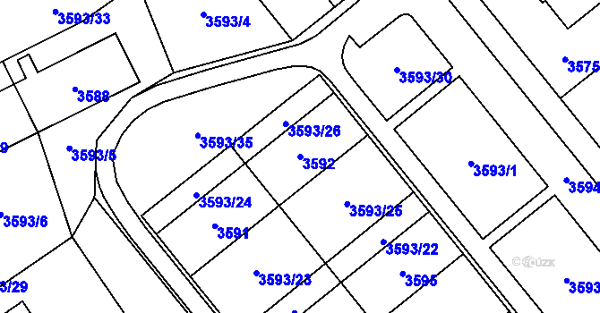 Parcela st. 3592 v KÚ Chomutov I, Katastrální mapa