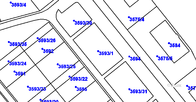 Parcela st. 3593/1 v KÚ Chomutov I, Katastrální mapa