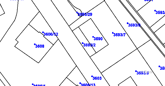 Parcela st. 3593/2 v KÚ Chomutov I, Katastrální mapa