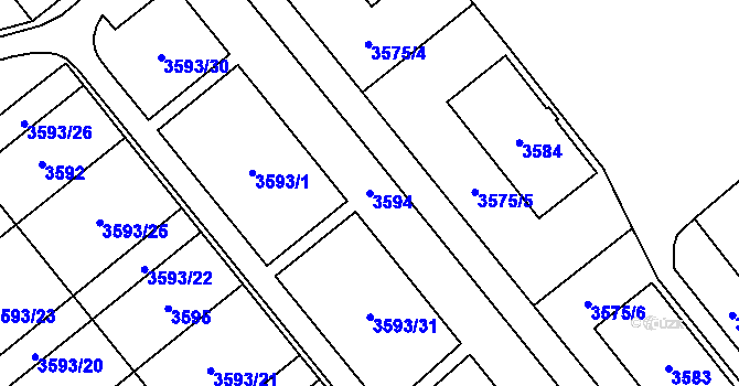Parcela st. 3594 v KÚ Chomutov I, Katastrální mapa