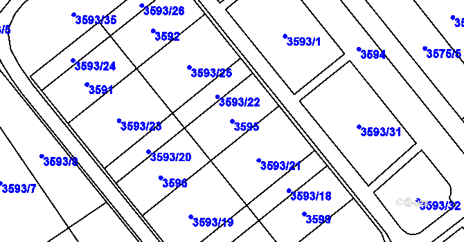 Parcela st. 3595 v KÚ Chomutov I, Katastrální mapa