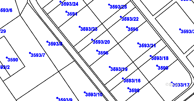 Parcela st. 3596 v KÚ Chomutov I, Katastrální mapa